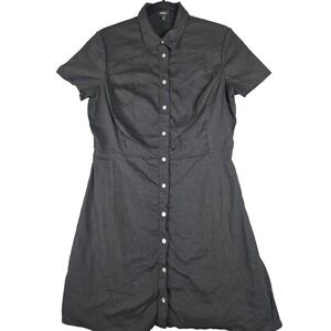 Womens Theory SS BD Black Linen Blend Eco Crunch Wash Dress Size 12 Fitted Front